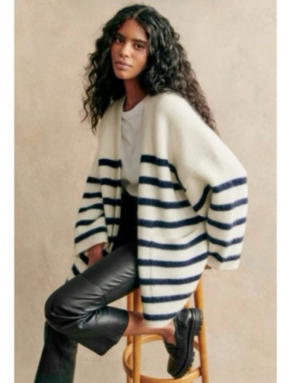 Sézane Oscar Cardigan Jacket in Stripe Mohair